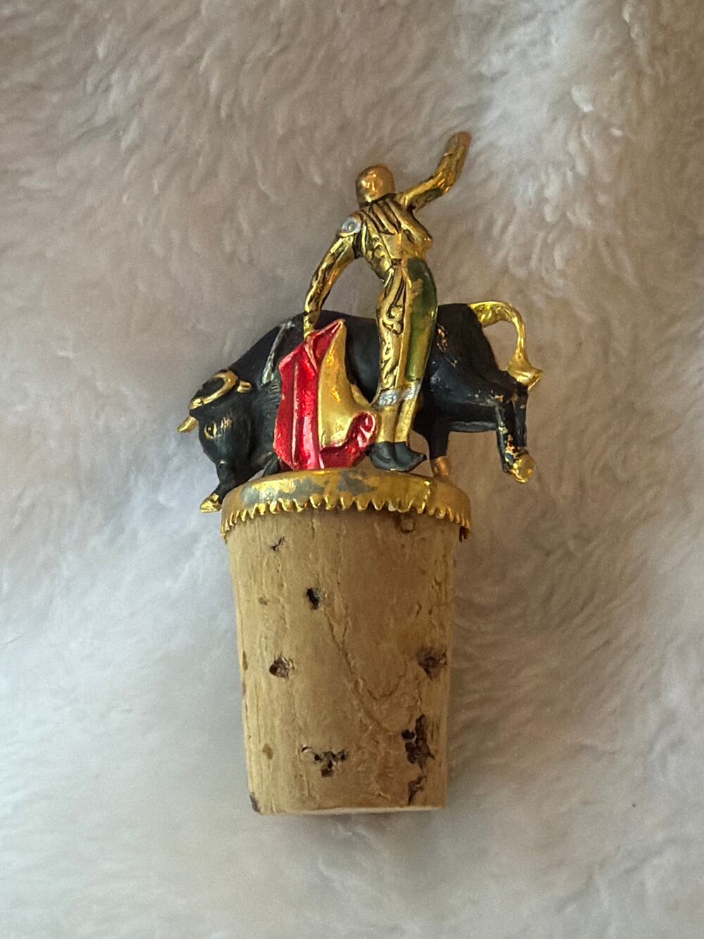 Vintage Matador Bull Figural Wine Bottle Cork Stopper Spain Souvenir Bar Decor